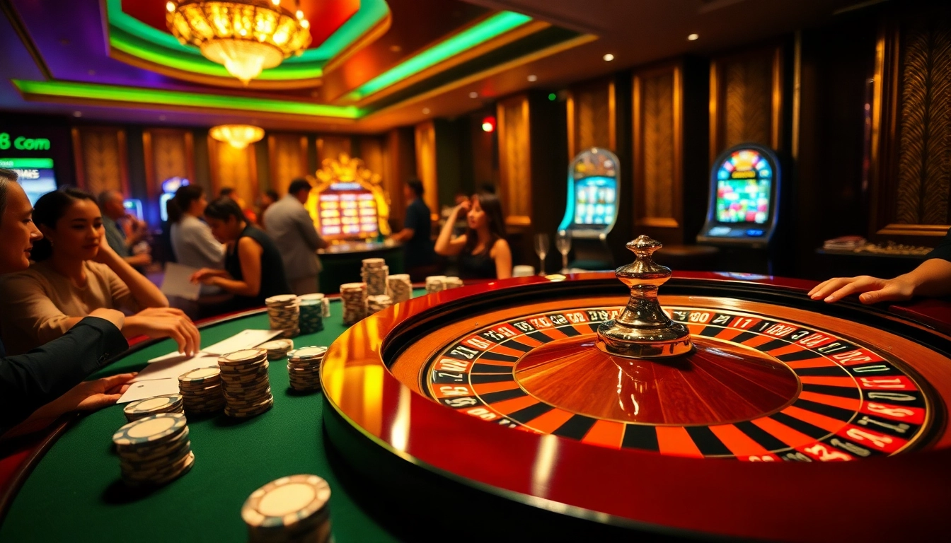 Exciting scene of players at the roulette table at u888 com casino, capturing the thrill of gambling.