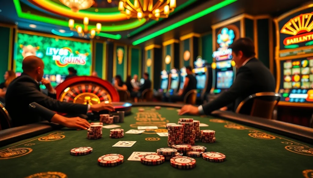 Experience high-stakes gambling at EV88's luxurious casino table with vibrant gaming elements.