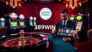 Experience the excitement of online gaming with 389WIN at a vibrant casino table.