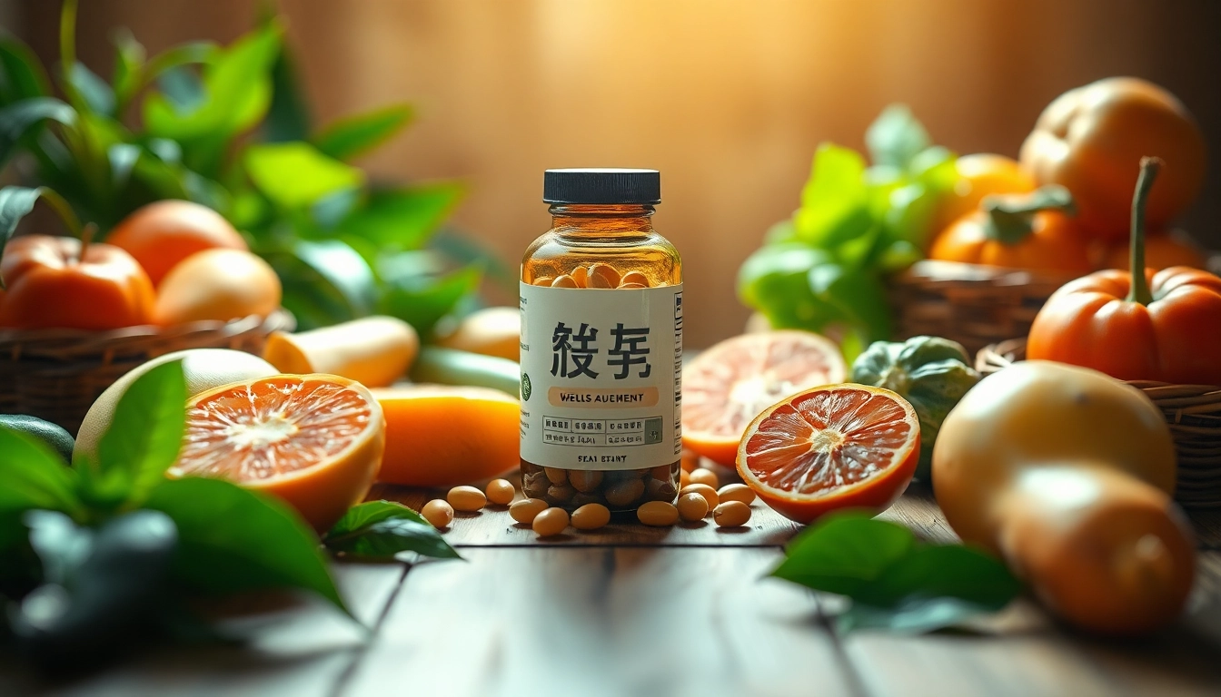 新鮮な果物と野菜とともに、穏やかなウェルネス環境で健康的な葉酸サプリメント。