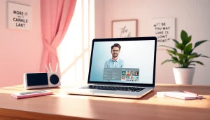 Stunning whatsapp profile photo created in a vibrant workspace with a laptop and natural light.