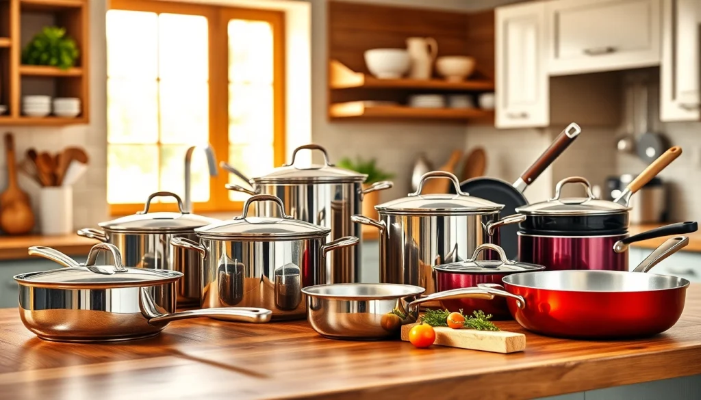Beautiful assortment of cookware NZ arranged in a cozy kitchen setting.