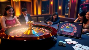 S88VIP players enjoying an exciting online casino game with poker chips and a roulette wheel.