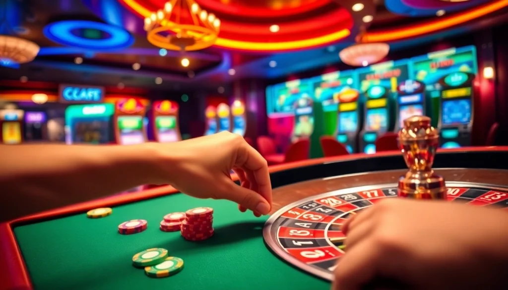 Experience the excitement of betting at https://lc88tv.com/ with colorful chips and vibrant casino tables.