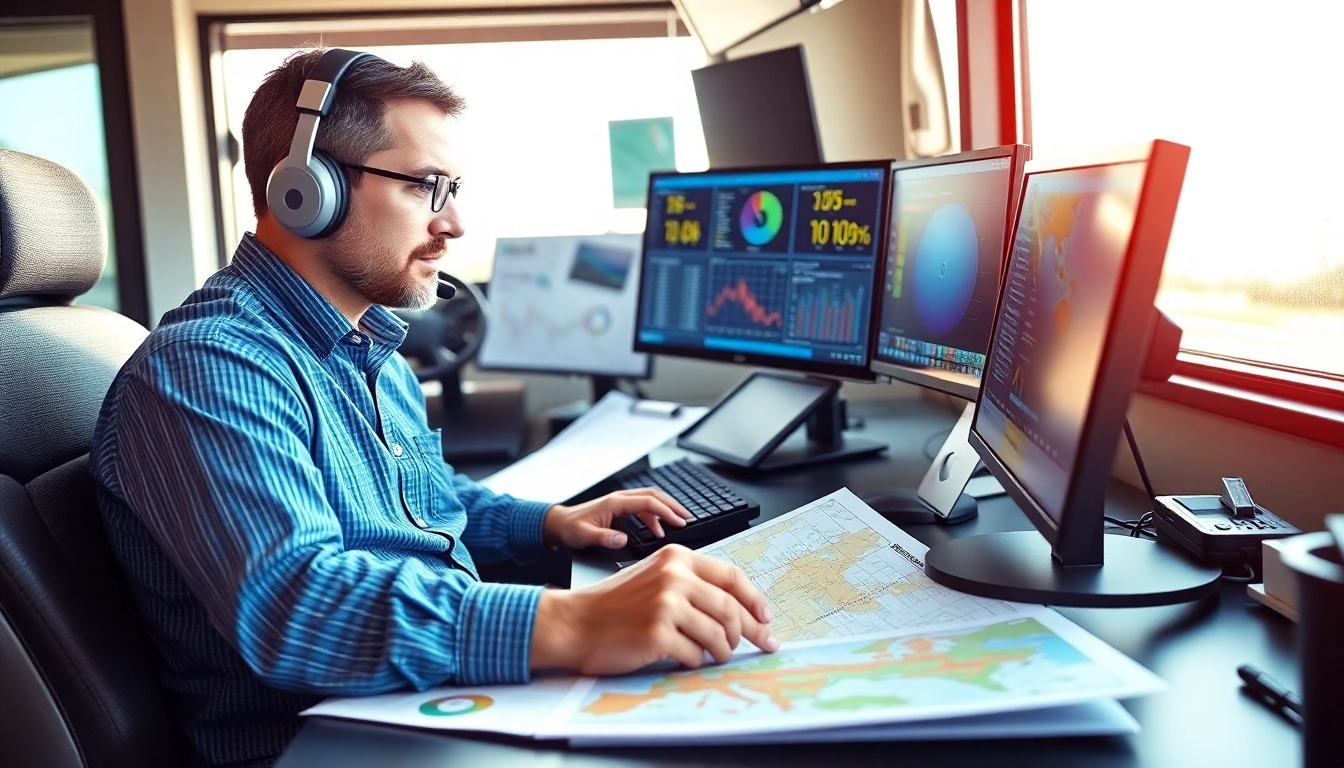 Truck Dispatch Service ensuring efficient logistics management for owner-operators and fleets in a modern office.