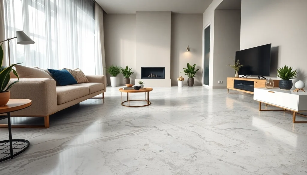 Revêtement de terrazzo élégant avec des motifs complexes dans un espace de vie moderne.