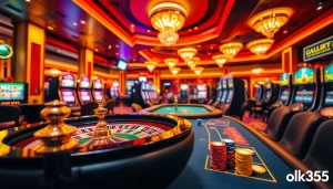 Engage in thrilling gameplay at the Trang chủ ok365 casino with vibrant slot machines and poker tables.