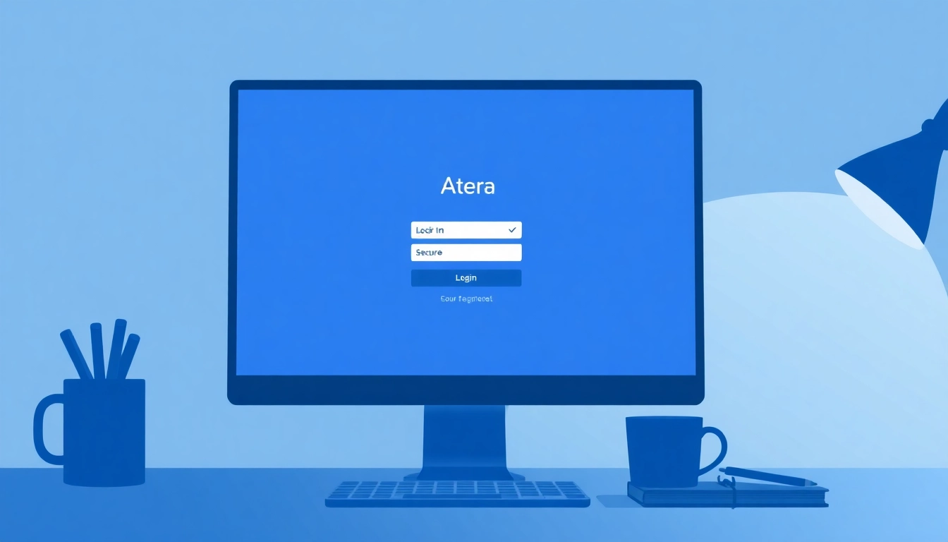 Atera login interface displayed on a computer screen in a professional workspace.