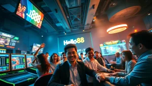 Hello88 online betting interface with enthusiastic players, showcasing a modern gaming environment.