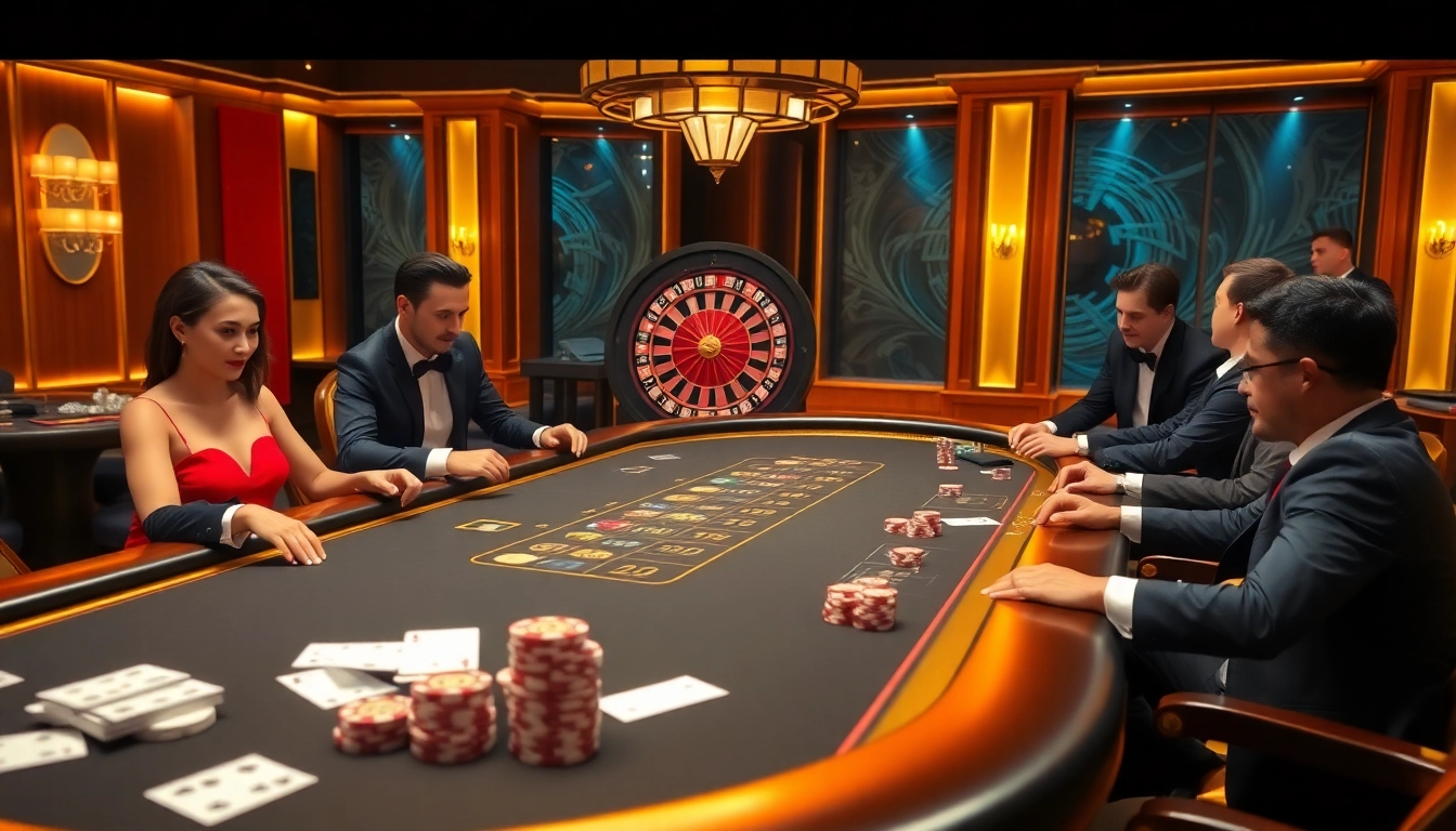 Experience the excitement of gambling with Nhà cái OK365 at a luxurious poker table.