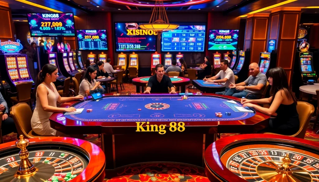 Experience the excitement of King88 at a luxurious casino table with vibrant games in action.