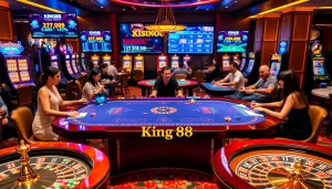 Experience the excitement of King88 at a luxurious casino table with vibrant games in action.