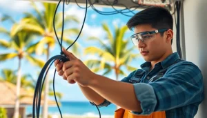 Electrician apprenticeship hawaii showcases an apprentice working on residential wiring.