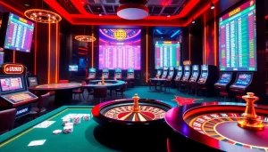 Experience thrilling moments at UU88 with vibrant casino tables, poker chips, and online betting interfaces.