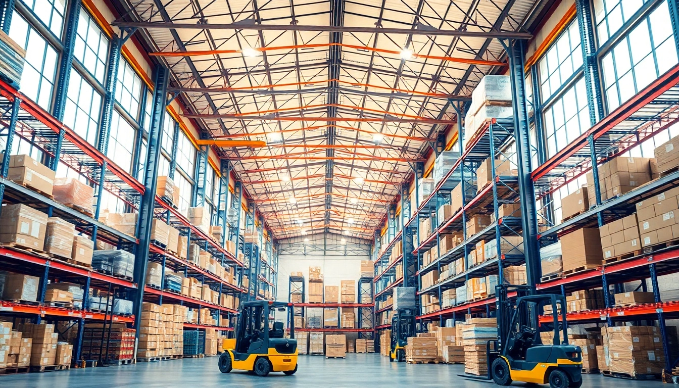 Find a warehouse near me showcasing organized storage and vibrant activity.