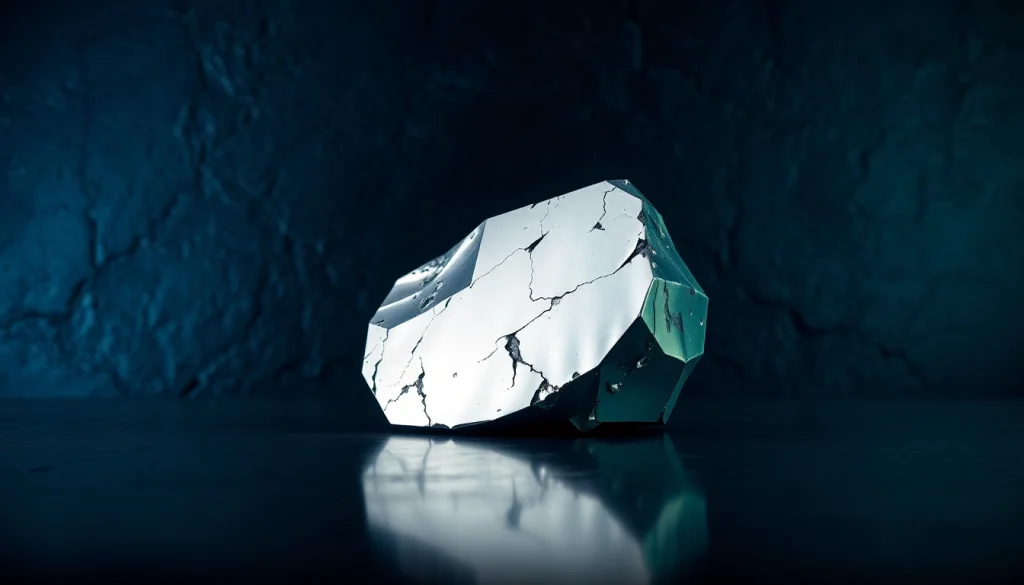 Discovering minerals rhodium with its lustrous surface highlighted against a textured background.