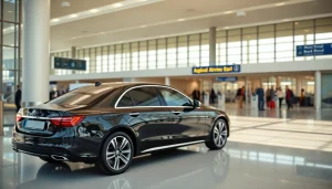 Experience premium airport black car service with a luxurious sedan waiting at the airport.