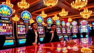 Players enjoying the vibrant jw8 slot machines in an upscale casino ambiance