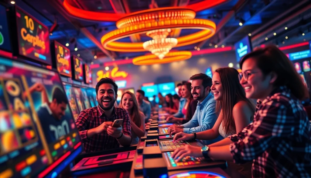 Exciting casino scene featuring diverse players engaging with games on 78winbiz.com, showcasing the thrill of online gambling.