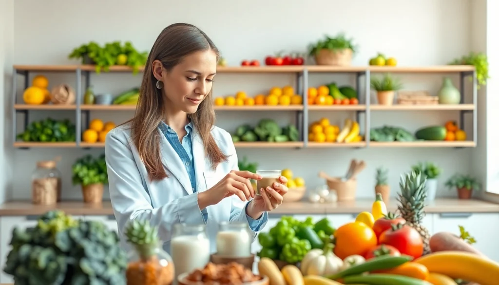 Nutritionist exploring health benefits of sweeteners at trevia.com in a bright kitchen.