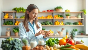 Nutritionist exploring health benefits of sweeteners at trevia.com in a bright kitchen.