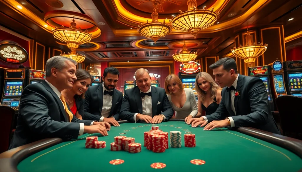 Excited players enjoying a game at 789club's luxurious casino.