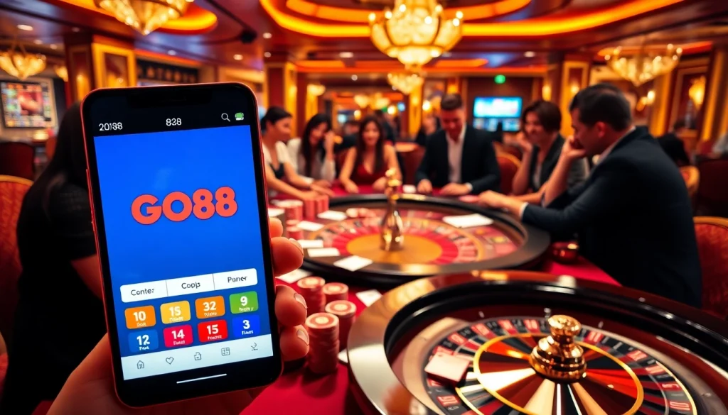 Link vào go88 showcasing players at a live casino table enjoying poker and roulette excitement.
