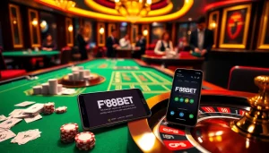 F88BET players enjoying immersive casino experiences with vibrant chips and cards.