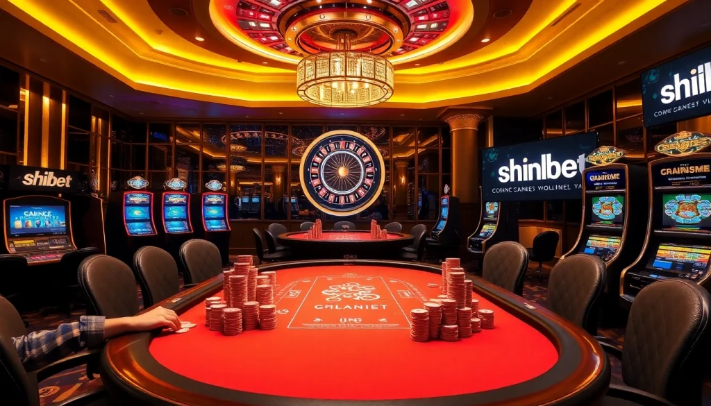 Experience thrilling gaming excitement at shbet's lavish casino setup with poker and roulette.