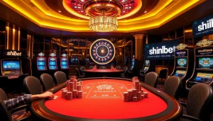 Experience thrilling gaming excitement at shbet's lavish casino setup with poker and roulette.