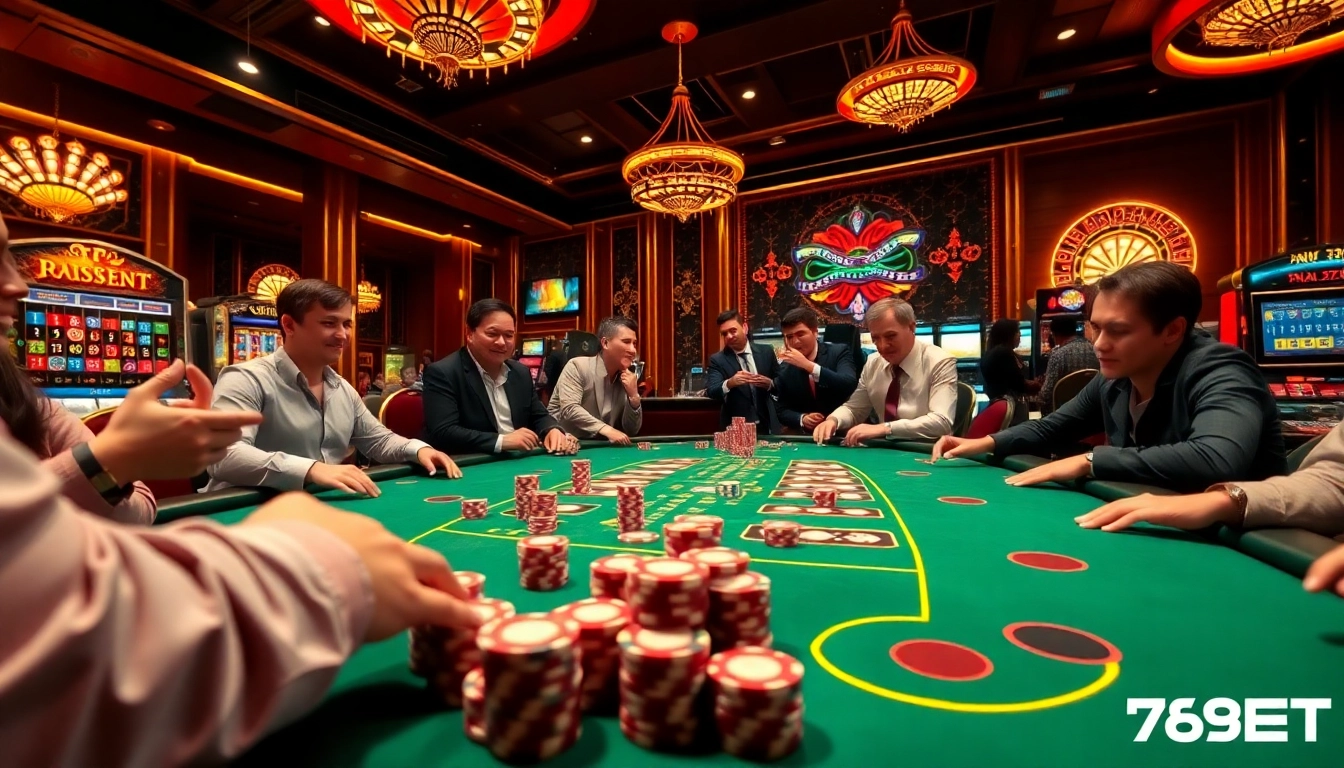 Experience excitement with hỗ trợ 789BET at a luxury casino setting featuring poker tables and gaming action.