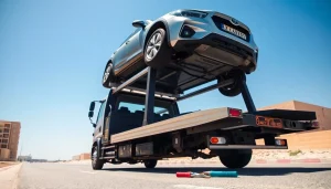 TRT Recovery UAE providing efficient car recovery services in Dubai on a sunny day.