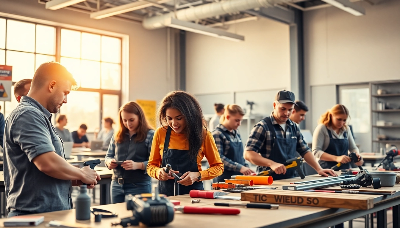 Students engaged in trade schools in southern California learning in a professional classroom.