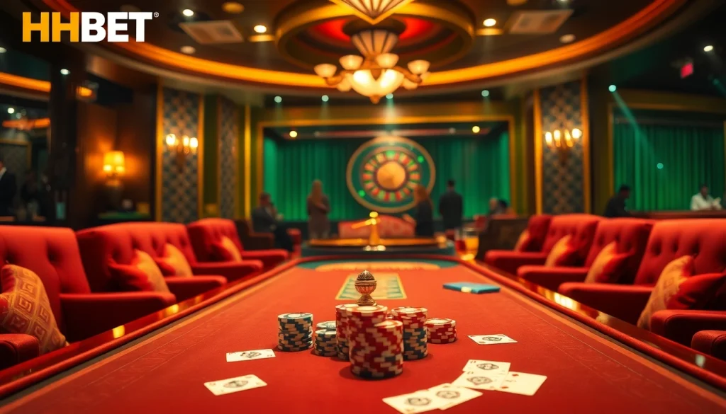 Experience the luxury of Clube VIP HHBET with exclusive poker games at a lavish casino table.