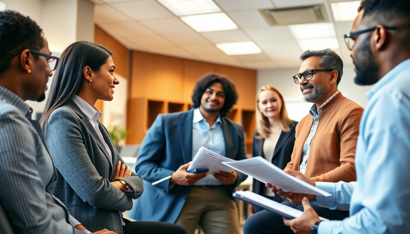 IRS agent assisting clients in a professional tax consultation setting.