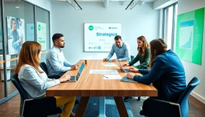 Team collaboration at a strategic marketing agency discussing innovative strategies.