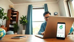 在现代家庭办公环境中体验 QuickQ官网的安全浏览，展示易于使用的技术。