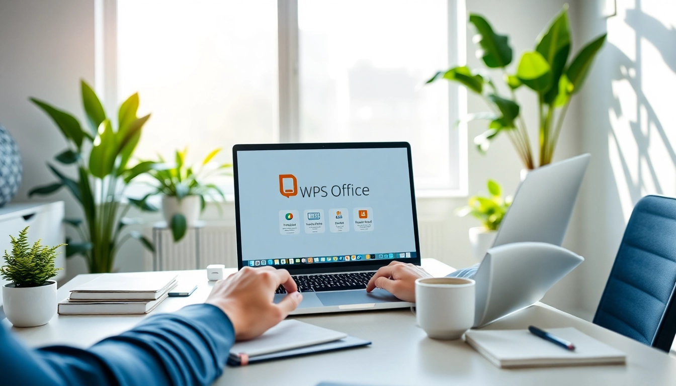 WPS下载: 在笔记本电脑上展示 WPS Office 的引人入胜的工作区，促进生产力。