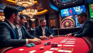 High-stakes poker game at Haywin casino showcasing excitement and professional atmosphere.