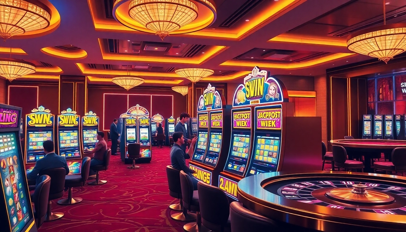 Adegan seru yang menampilkan pemain Slot Deposit 1000 meraih kemenangan besar pada mesin slot yang berwarna-warni dalam suasana kasino mewah.