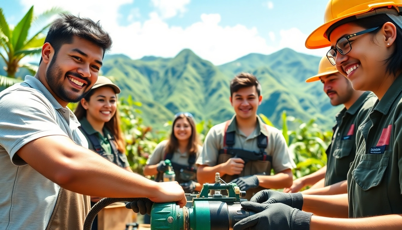 Students at trade schools in Hawaii actively participating in hands-on training outdoors.