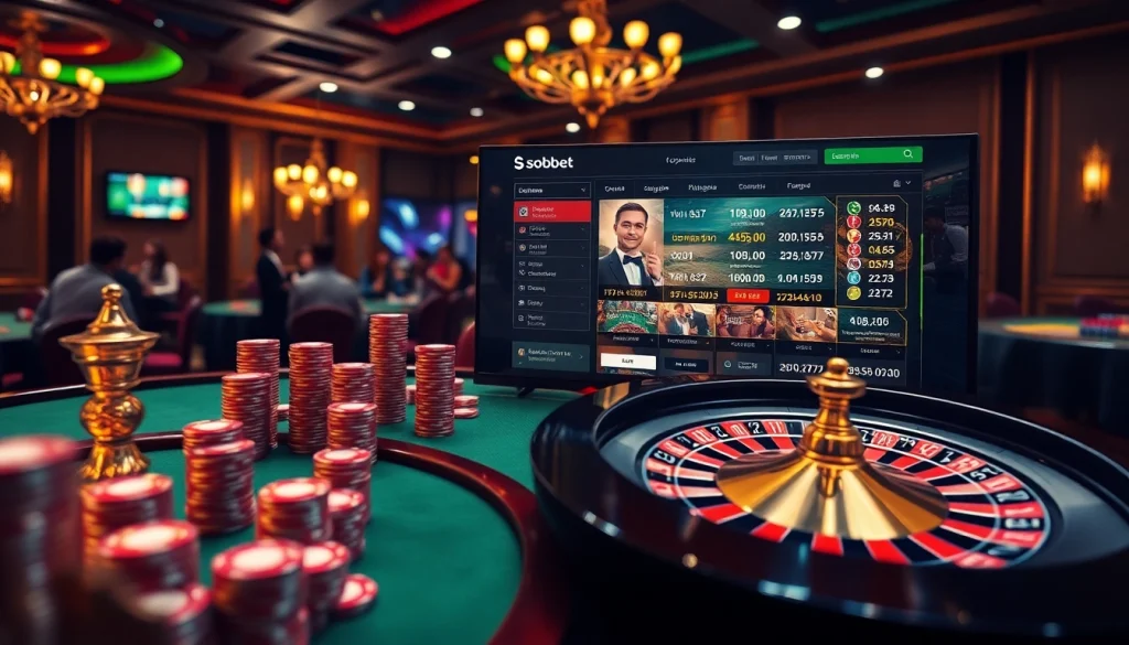 Sbobet betting interface showcasing vibrant casino elements for an engaging gambling experience.