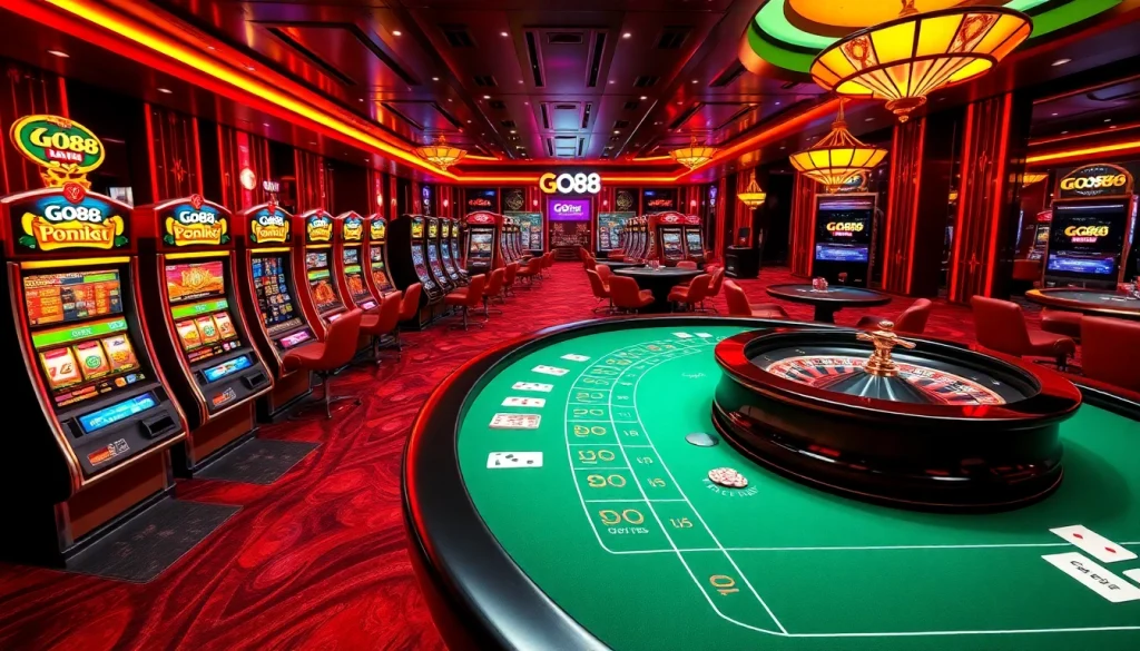 Experience the excitement of GO88's vibrant online casino interface with engaging gaming elements.
