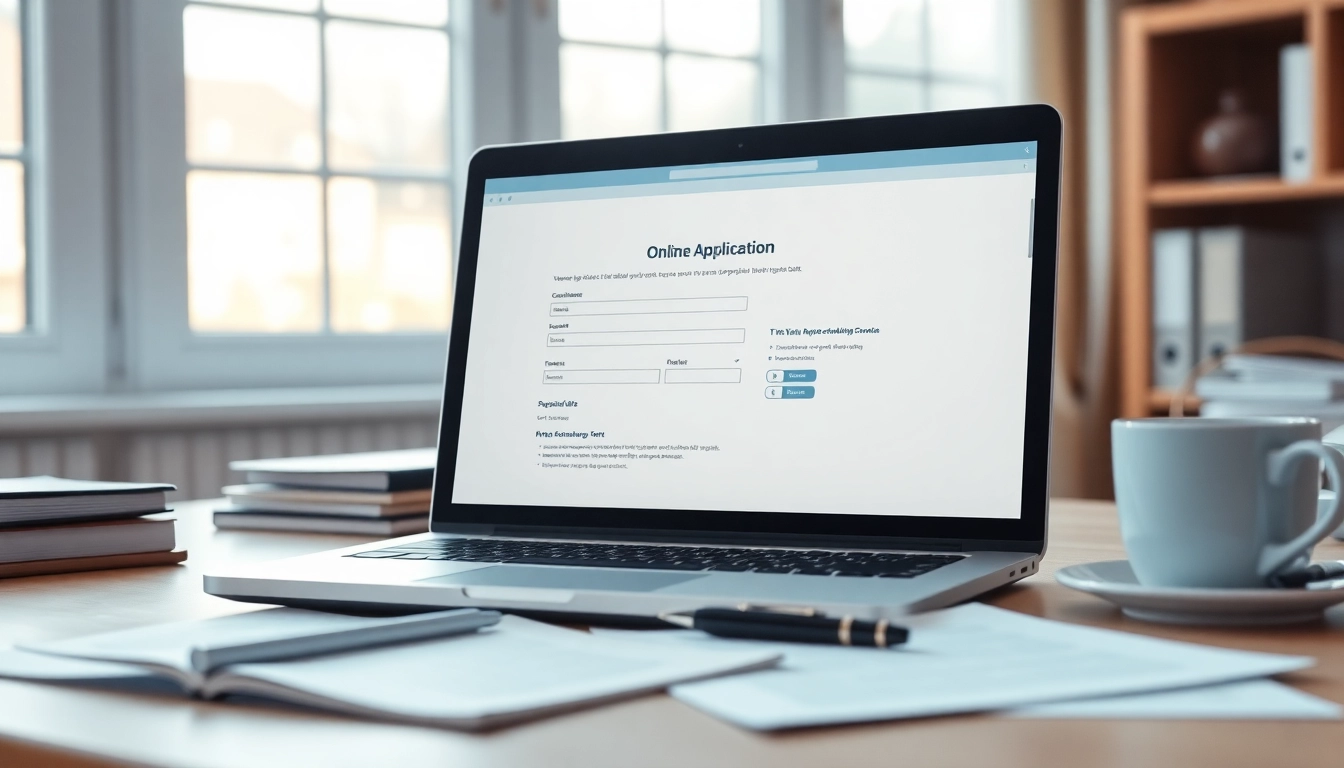 Submit your uk eta online application with documents and laptop on a bright desk.