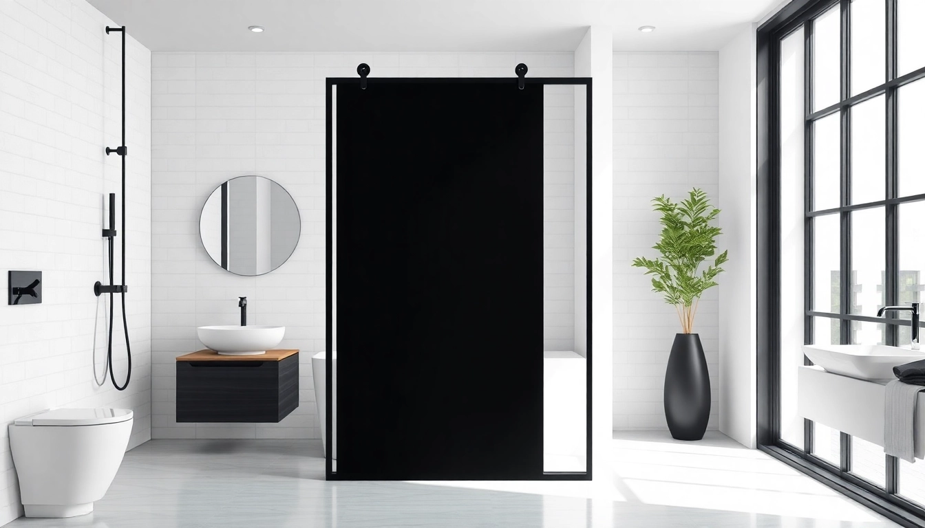 Install a black shower sliding door for a modern bathroom look with clean lines.