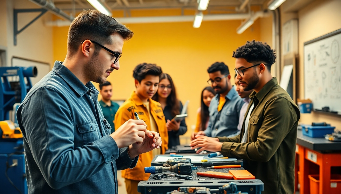 Engaged students at trade schools in southern California during practical training session.