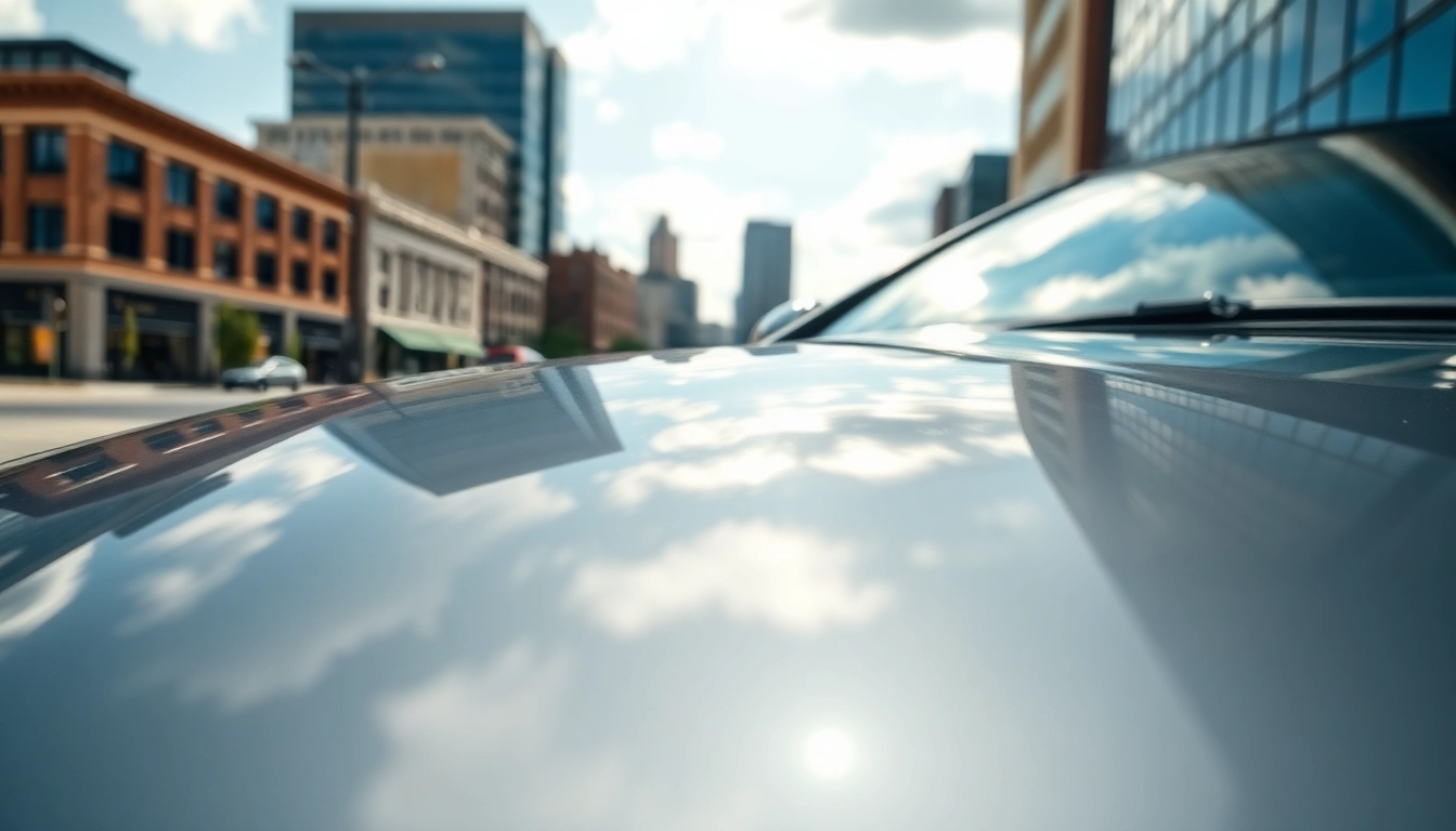 Ceramic coating Chattanooga enhances a car's shine and protection in a beautiful urban setting.