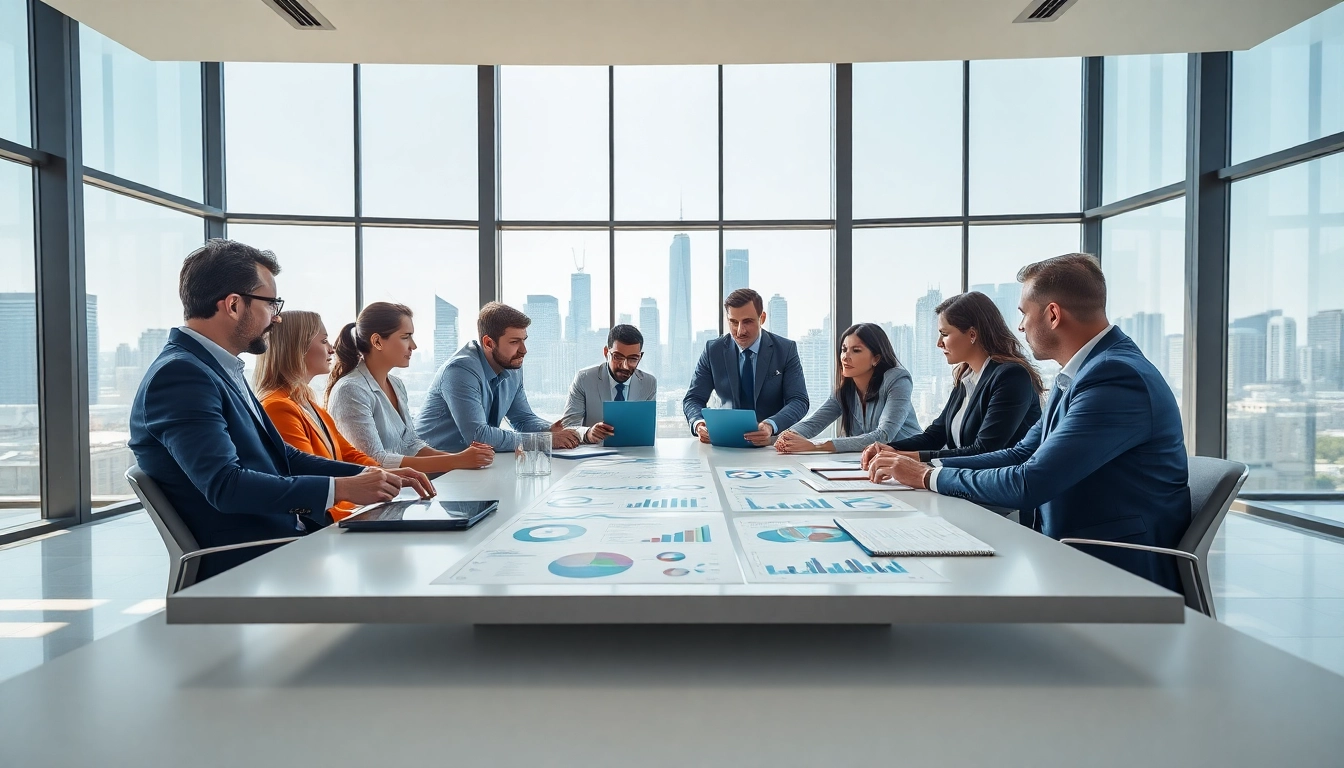 Executives discussing growth strategy trends in a modern office environment.