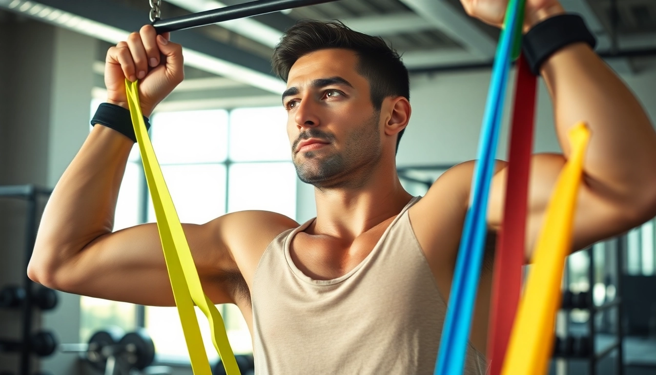 Improve pull-up performance with vibrant pull-up assist bands in an energetic gym.