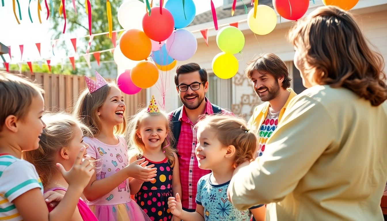 Birthday party entertainers delight children with fun activities at a festive celebration.